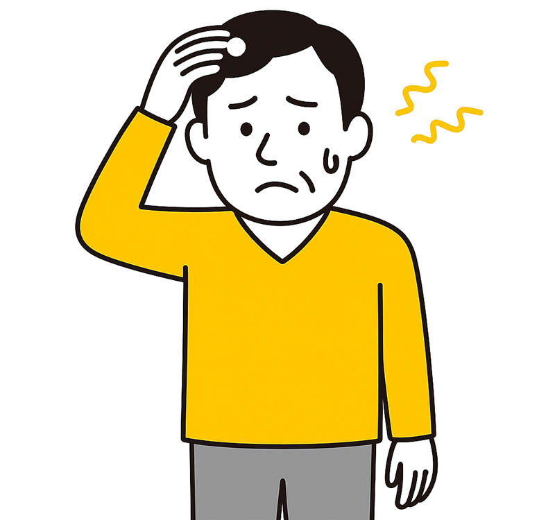 髪が部分的に抜けている頭に円形の脱毛がある